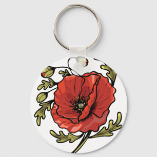 Porte-clés Art Nouveau de fleur de pavot