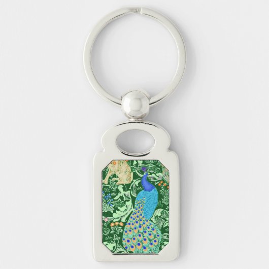 Porte-clés Art Nouveau Peacock Print, Cobalt Blue & Green (Devant)