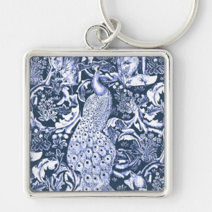 Porte-clés Art Nouveau Peacock Print, Navy et White