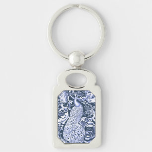 Porte-clés Art Nouveau Peacock Print, Navy et White