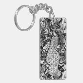Porte-clés Art Nouveau Peacock Print, noir et blanc (Devant gauche)