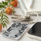 Porte-clés Art Nouveau Peacock Print, noir et blanc (Devant droit)
