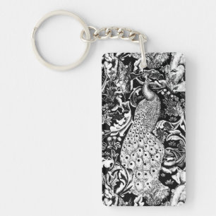 Porte-clés Art Nouveau Peacock Print, noir et blanc