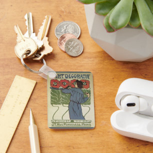 Porte-clés Art Nouveau vintage, Artiste Peignant des Pavots