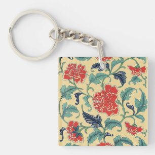 Porte-clés Art Nouveau vintage chinois rouge à motifs floraux