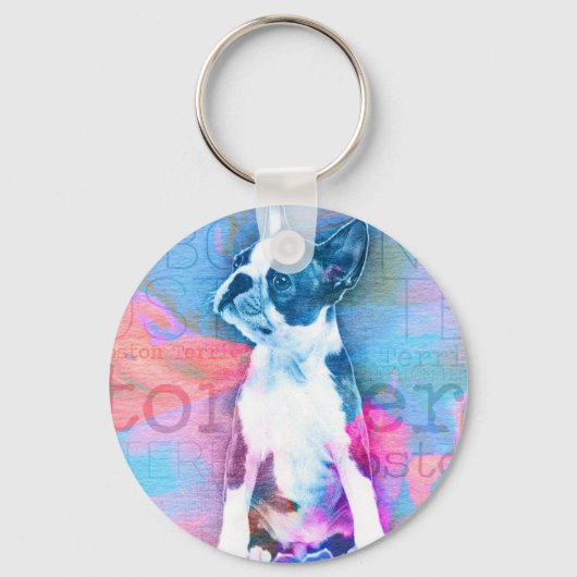 Porte-clés Art numérique d'aquarelle Boston Terrier (Recto)