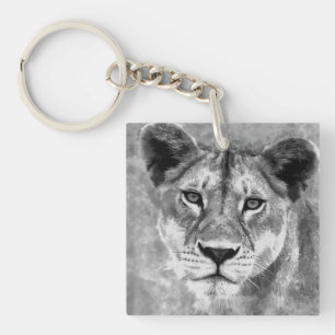 Porte-clés Art numérique femelle de lion de gamme de gris