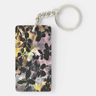 Porte-clés Art numérique fleuri motif à fleurs rose jaune
