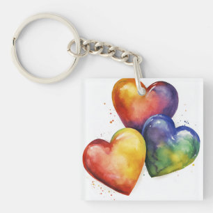 Porte-clés Art numérique Rainbow Watercolor Hearts
