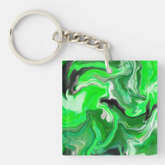 Porte-clés Art numérique vert en marbre fluide (Devant)