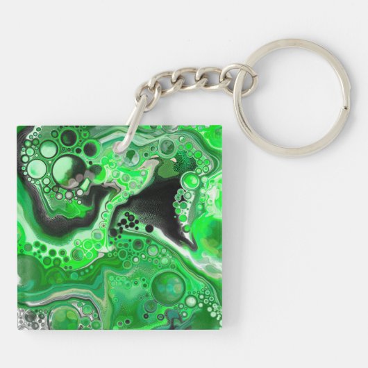 Porte-clés Art numérique vert en marbre fluide (Dos)