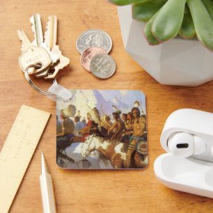 Porte-clés Art occidental vintage, Indian War Party par NC Wy