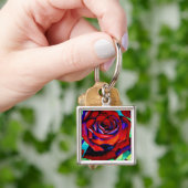 Porte-clés Art original rose de la passion rouge (main)