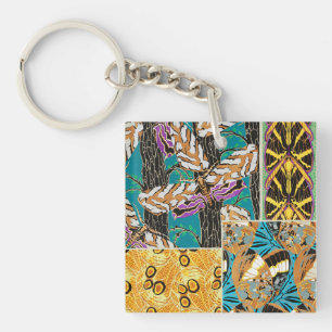 Porte-clés Art papillon sarcelle et violet maximaliste vibran