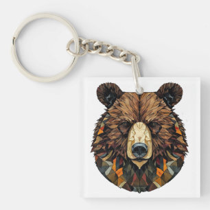 Porte-clés Art polygonal d'un visage d'ours