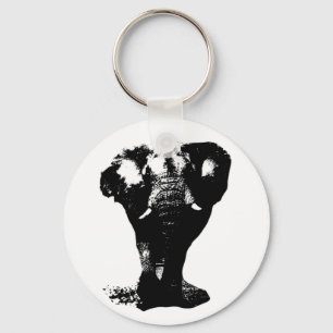 Porte-clés Art pop Eléphant Noir & Blanc