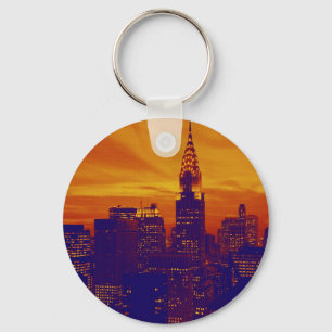 Porte-clés Art pop orange bleu New York City