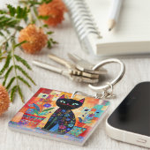 Porte-clés Art populaire de chat noir (Devant Droit)