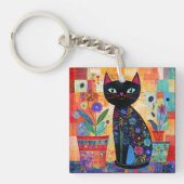 Porte-clés Art populaire de chat noir (Devant)