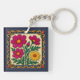 Porte-clés Art populaire floral brodé