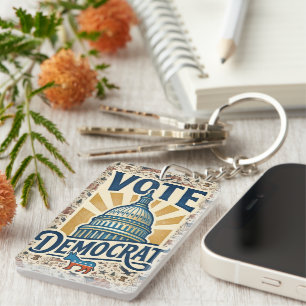 Porte-clés Art populaire patriotique américain vintage Vote D