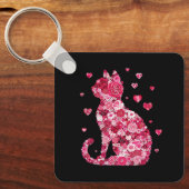 Porte-clés Art Silhouette Chat Floral (Recto)