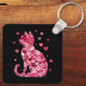 Porte-clés Art Silhouette Chat Floral (Verso)