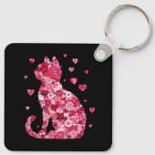 Porte-clés Art Silhouette Chat Floral (Dos)