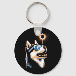 Porte-clés Art Solaire Eclipse Husky Chien Portant des lunett