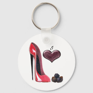 Porte-clés Art stylet rouge de chaussure et de chocolats
