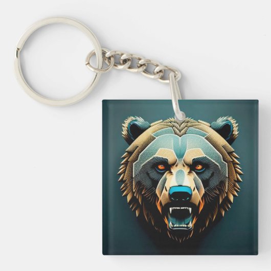 Porte-clés Art stylisé d'ours féroce (Devant)