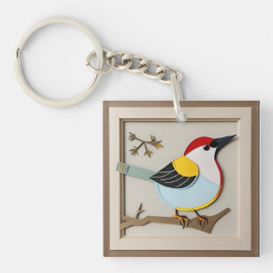 Porte-clés Art stylisé d'un oiseau sur papier