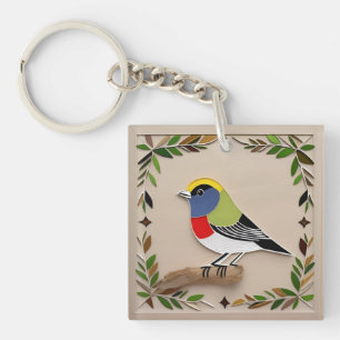 Porte-clés Art stylisé d'un oiseau sur papier