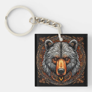 Porte-clés 🐻✨ Art sur la faune de l'ours grizzly 🌲🔑