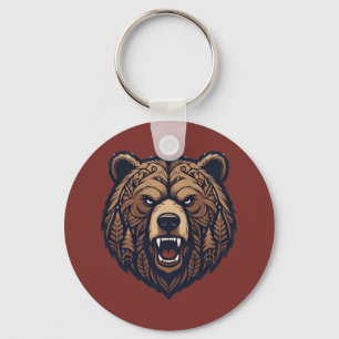 Porte-clés Art Tribal Sauvage Tête d'Ours