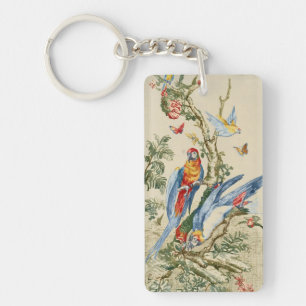 Porte-clés Art Tropical Antique de Perroquet et Papillon de G