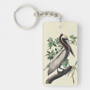 Porte-clés Art Vintage Audubon Pélican Brun Oiseau de la Côte