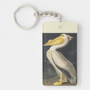 Porte-clés Art vintage de l'Américain Pélican Blanc d'Audubon
