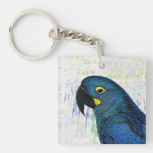 Porte-clés Art vintage de portrait d'ara bleu de jacinthe