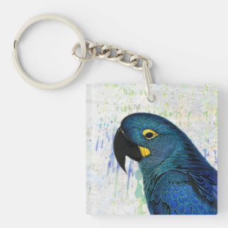 Porte-clés Art vintage de portrait d'ara bleu de jacinthe