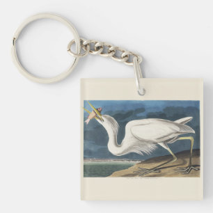 Porte-clés Art Vintage d'Oiseau Grand Héron Blanc d'Audubon