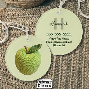 Porte-clés Artisanat Crochet vert Pomme Nom Monogramme