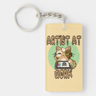 Porte-clés Artiste au travail – design de chat mignon