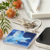 Porte-clés Artistique Dove Outline Art En Bleu Cérulean (Devant Droit)