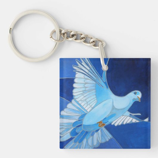 Porte-clés Artistique Dove Outline Art En Bleu Cérulean (Devant)