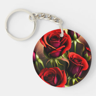 Porte-clés Artwork numérique Fleurs de rose rouge-58567