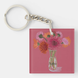 Porte-clés Arty Gerbera Fleur colorée +Nom personnalisé