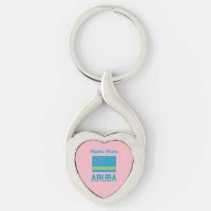 Porte-clés Aruba Drapeau Arubéen Bleu en Forme de Coeur Perso
