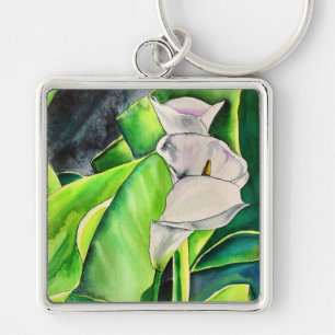 Porte-clés Arum blanc Lily aquarelle tropicale florale