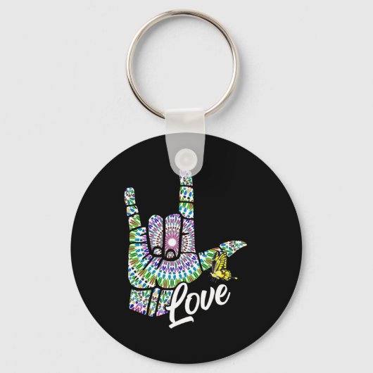 Porte-clés ASL Love You Main Sign Language Butterfly Deaf Awa (Recto)
